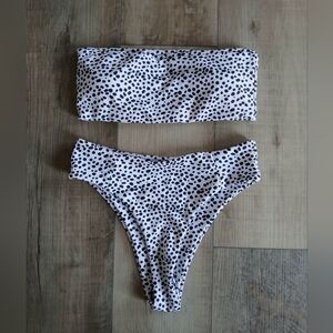 NWOT Omkagi Women's Leopard Dot Print Bandeau Bikini Set. Size M